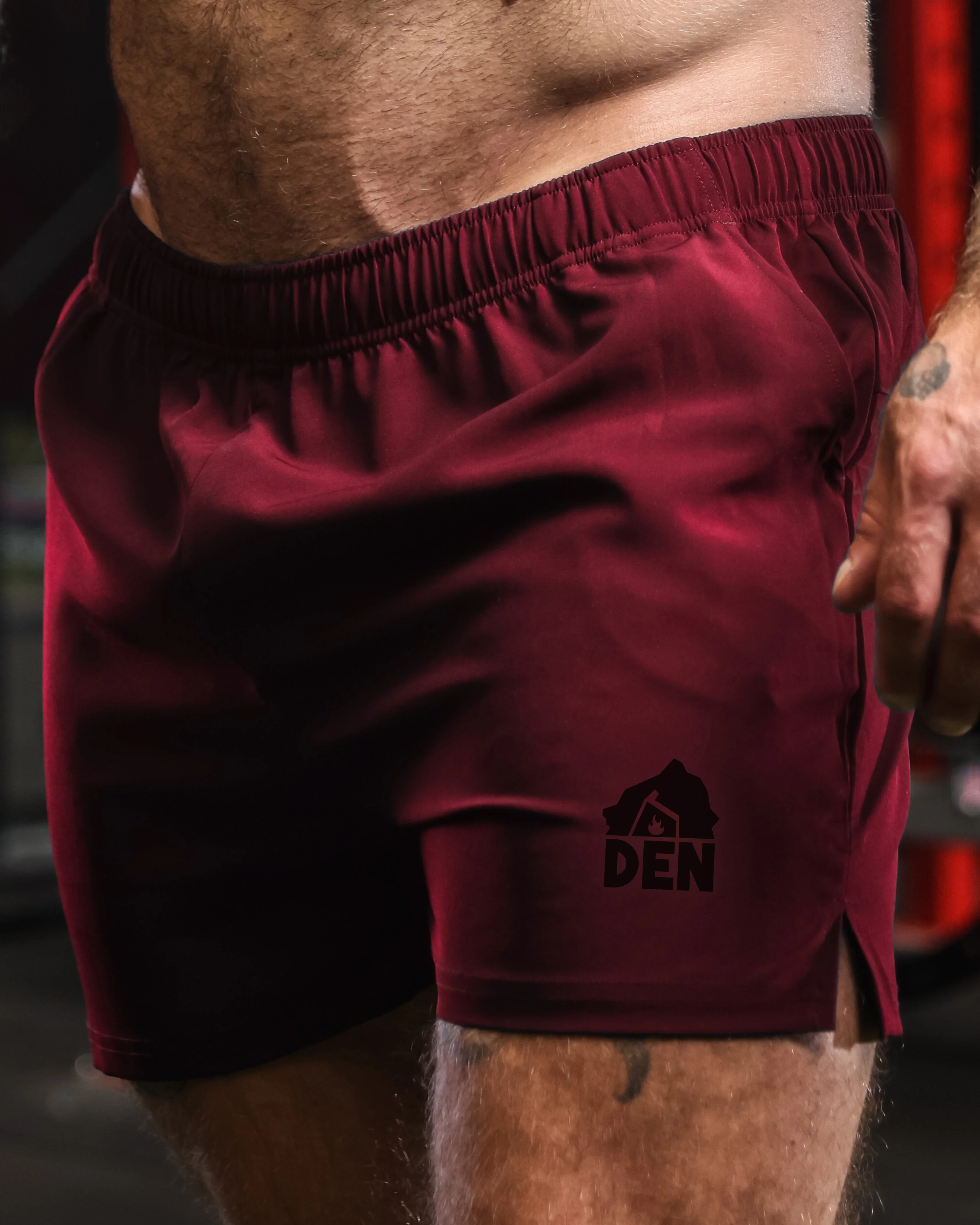 DEN X Bear Trainer Gym Shorts - Burgundy - Image 3