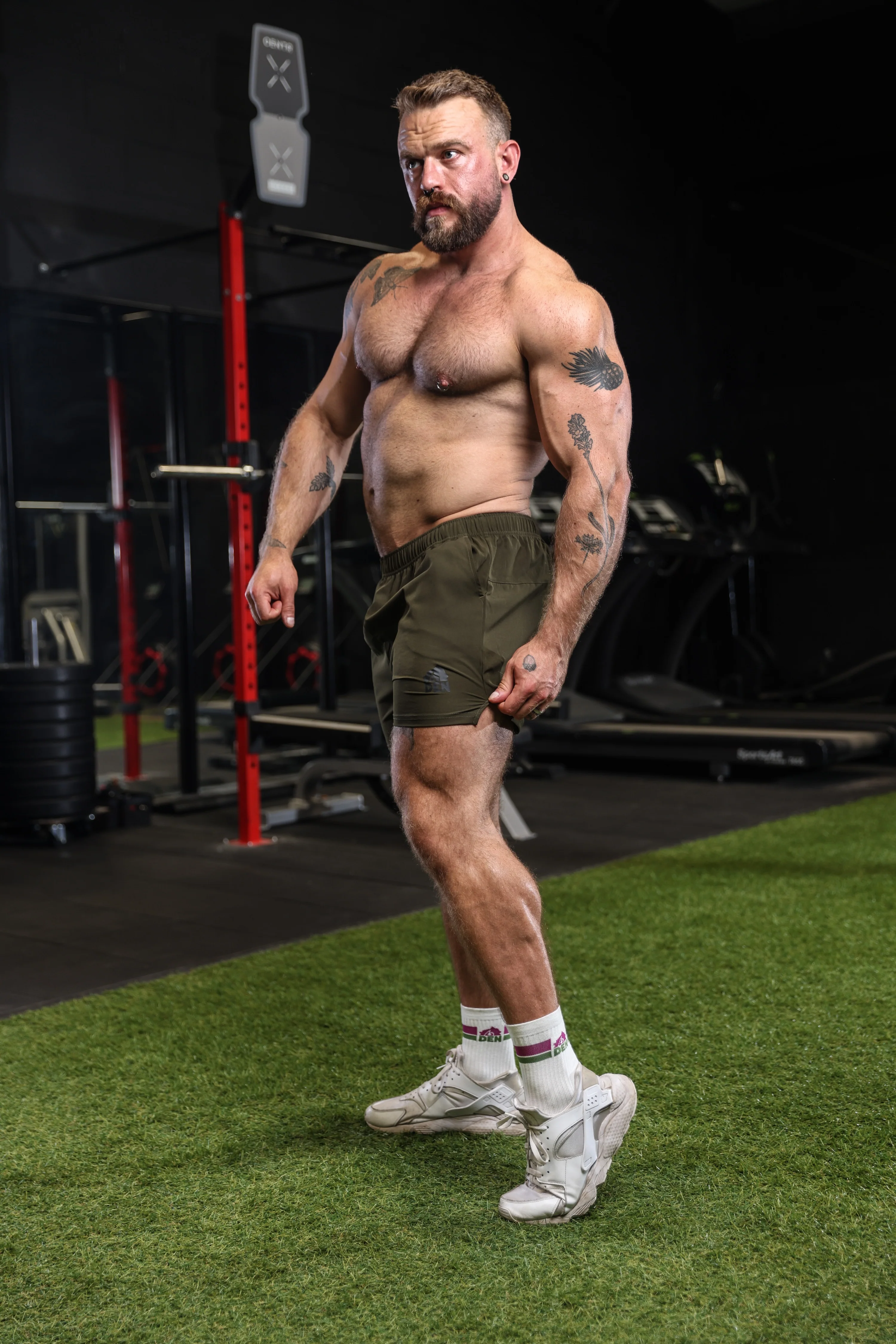 DEN X Bear Trainer Gym Shorts - Olive - Image 4