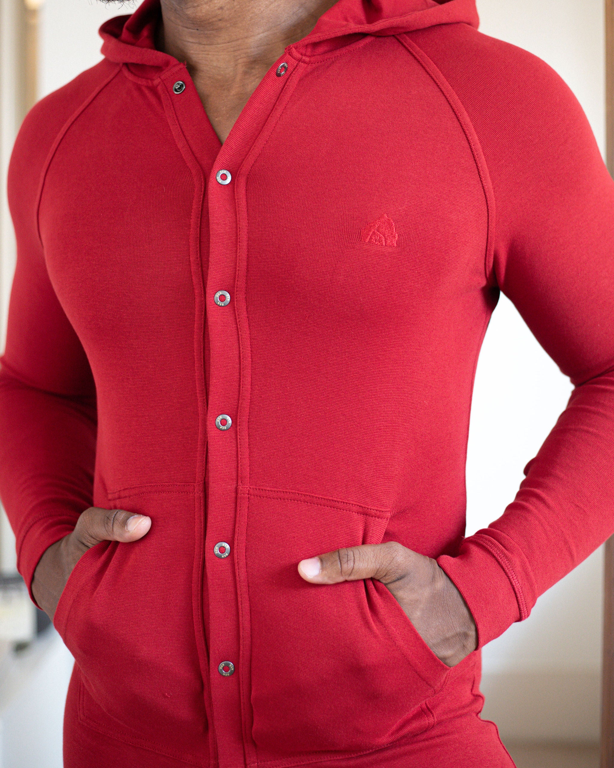 Hooded Long Sleeve Union Suit - Red - Image 3