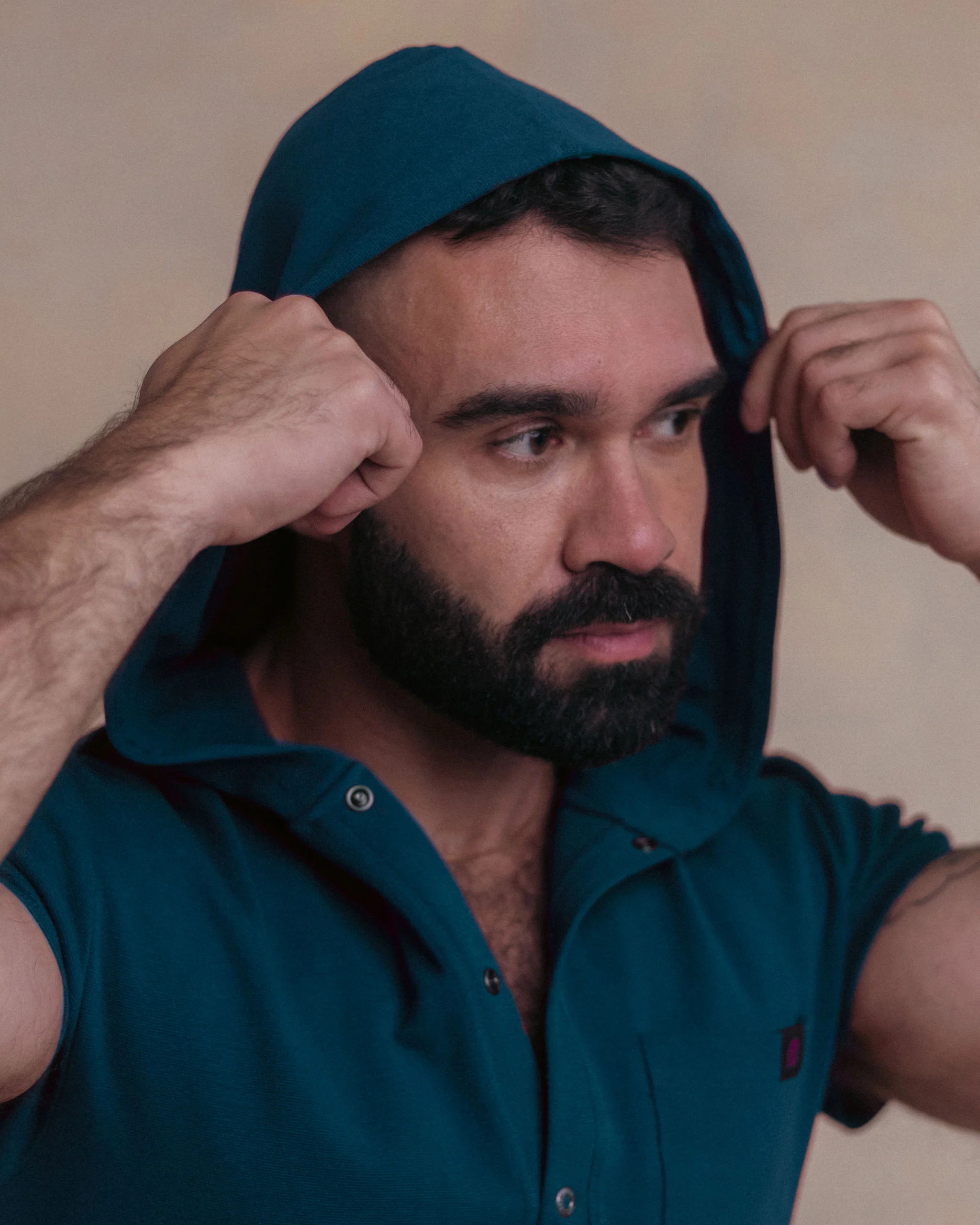 Short Sleeve Hooded Union Suit - Teal - Image 3