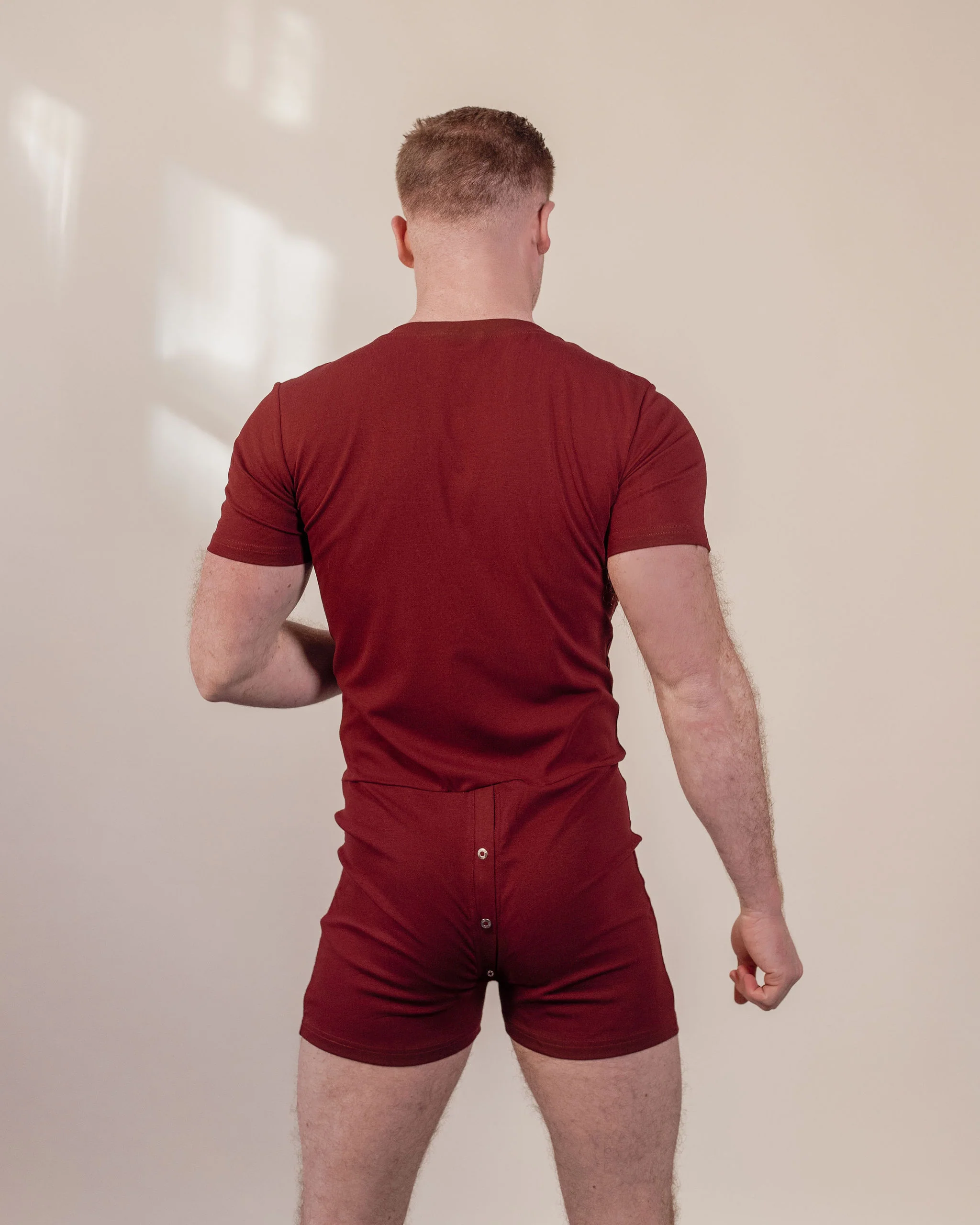 Short Sleeve Summer Union Suit - Burgundy - Image 3