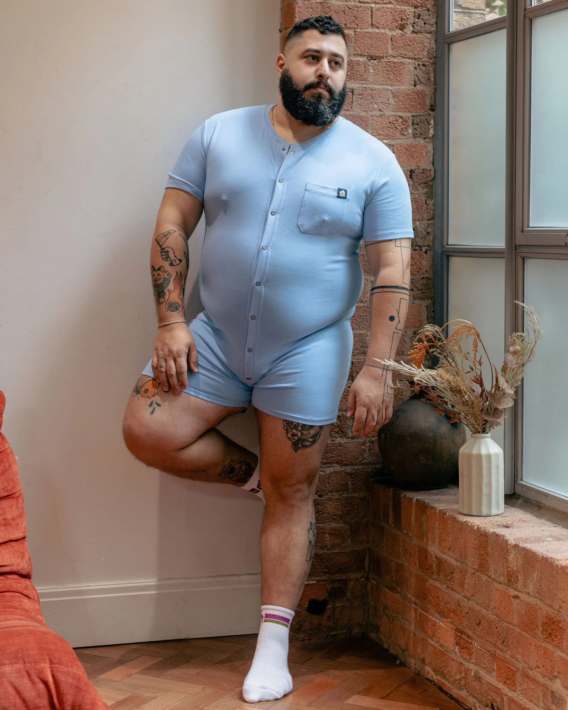Short Sleeve Union Suit - Light Blue - Image 4